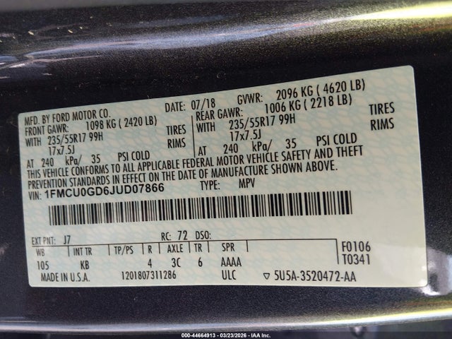 Ford ESCAPE SE 2018 1FMCU0GD6JUD07866 Image 9