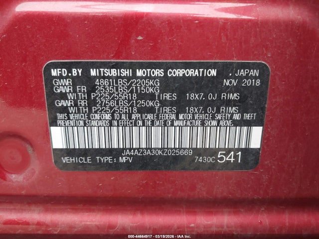 Mitsubishi Outlander Le 2019 JA4AZ3A30KZ025669 Image 9