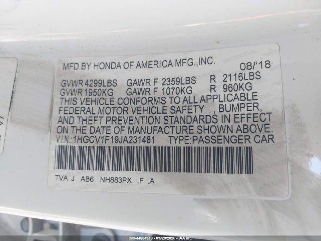1HGCV1F19JA231481 Honda ACCORD LX