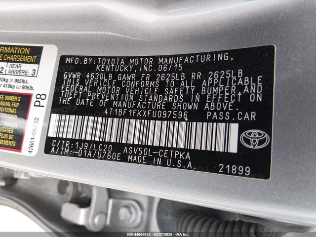 Toyota CAMRY XSE 2015 4T1BF1FKXFU097596 Image 9