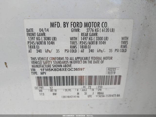Продажа на аукционе авто 2014 Ford Explorer Xlt, vin: 1FM5K8D8XEGC36597, номер лота: 44664928
