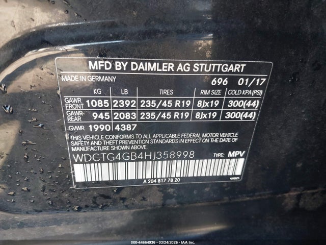 WDCTG4GB4HJ358998 Mercedes-Benz Gla 250 4matic
