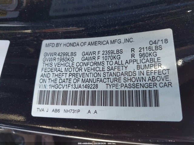 1HGCV1F13JA149228 Honda ACCORD LX