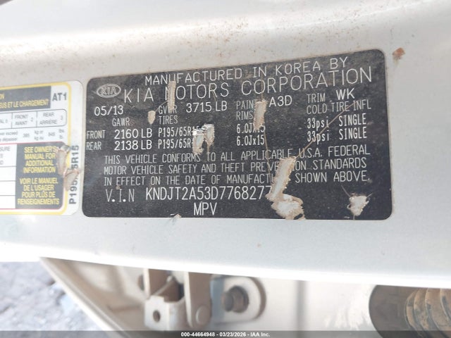 Aukcja sprzedaży 2013 Kia Soul, vin: KNDJT2A53D7768277, numer aukcji: 44664948