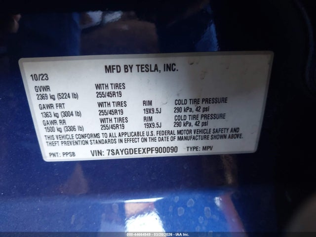 Aukcja sprzedaży 2023 Tesla Model Y, vin: 7SAYGDEEXPF900090, numer aukcji: 44664949