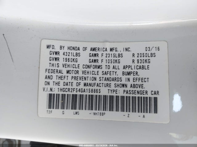 1HGCR2F54GA158865 Honda Accord Sport