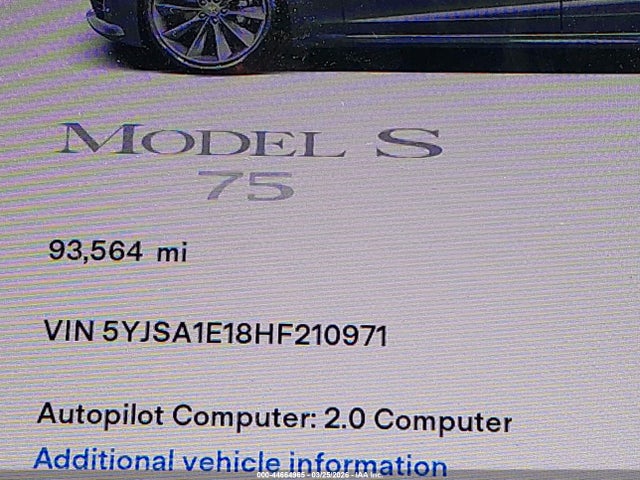 Продаж на аукціоні авто 2017 Tesla Model S 60/75, vin: 5YJSA1E18HF210971, номер лоту: 44664965