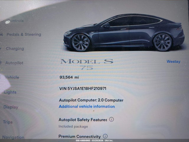 Продаж на аукціоні авто 2017 Tesla Model S 60/75, vin: 5YJSA1E18HF210971, номер лоту: 44664965