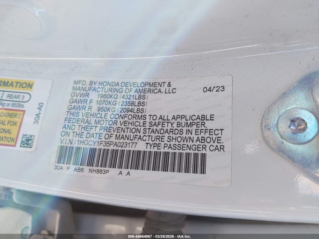 1HGCY1F35PA023177 Honda ACCORD EX