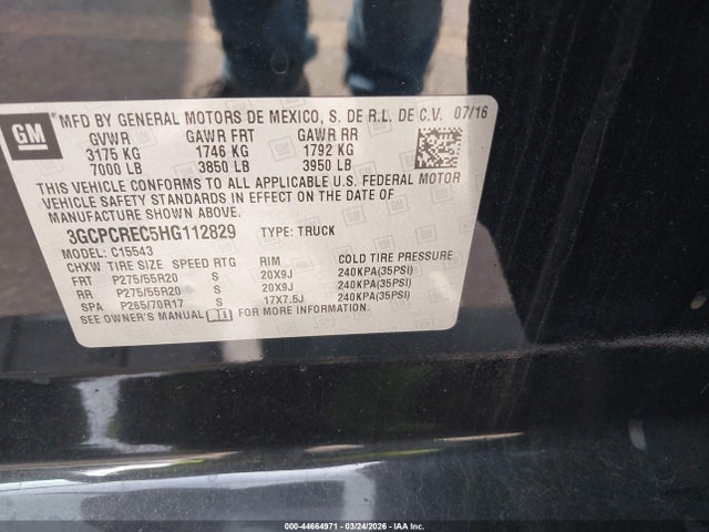 Продаж на аукціоні авто 2017 Chevrolet Silverado 1500 1lt, vin: 3GCPCREC5HG112829, номер лоту: 44664971