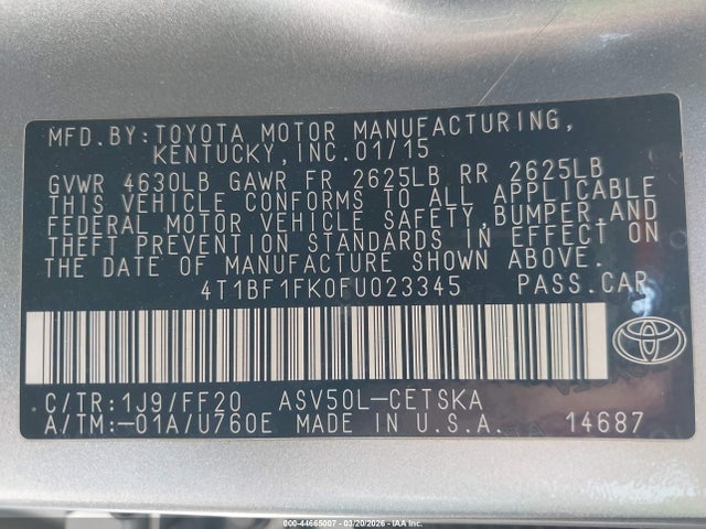 2015 TOYOTA CAMRY 4T1BF1FK0FU023345 Photo 8
