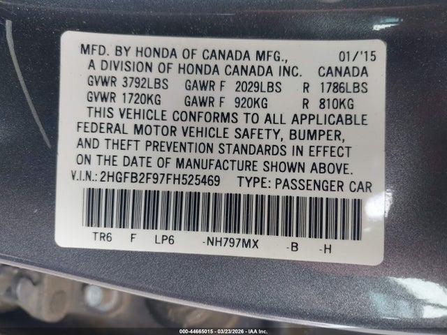 Honda Civic Ex-l 2015 2HGFB2F97FH525469 Image 9