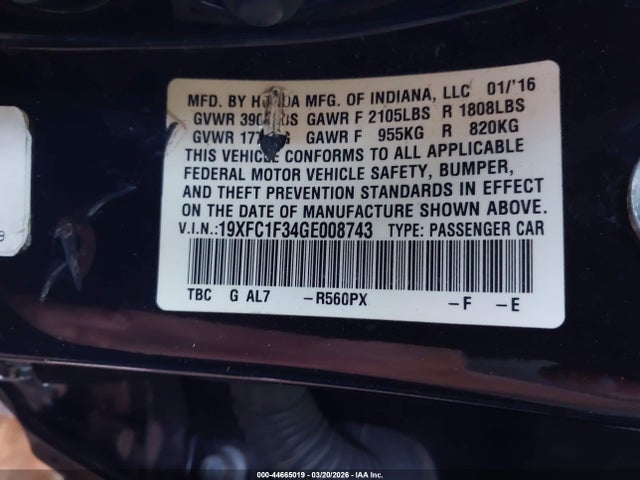 19XFC1F34GE008743 Honda Civic Ex-t