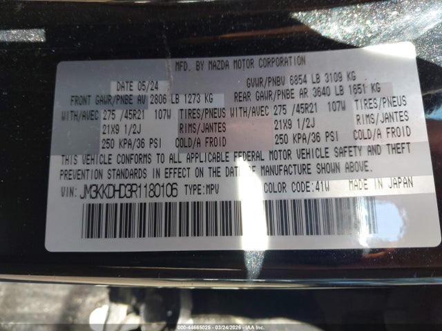 Продажа на аукционе авто 2024 Mazda Cx-90 3.3 Turbo Premium, vin: JM3KKDHD3R1180106, номер лота: 44665025