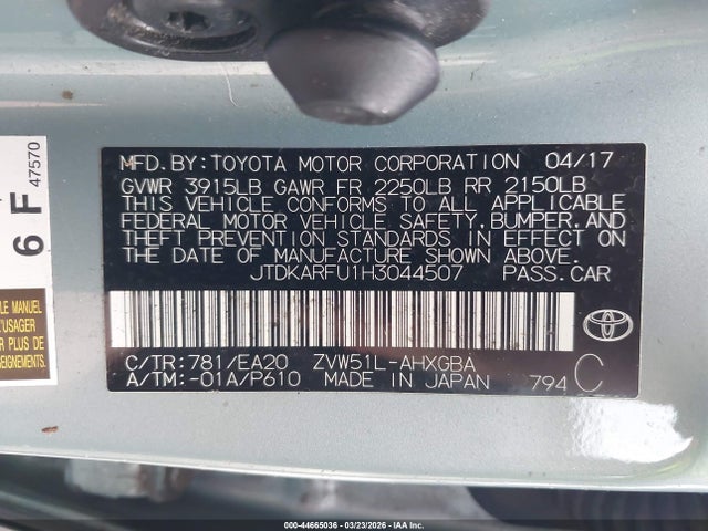 JTDKARFU1H3044507 Toyota Prius Four