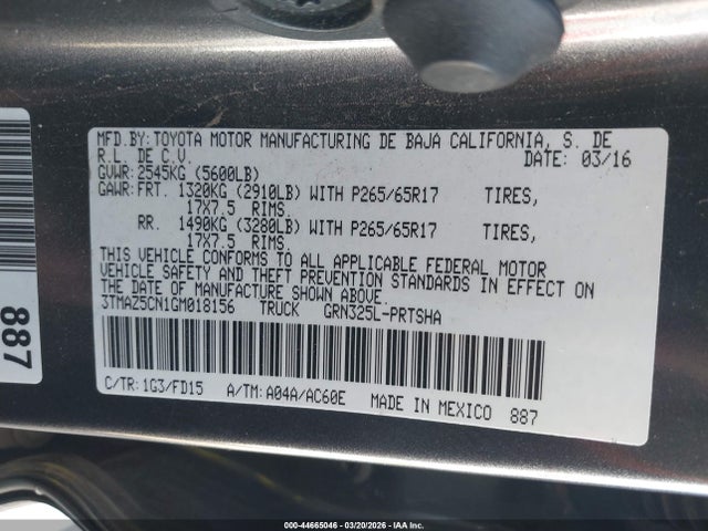 3TMAZ5CN1GM018156 Toyota Tacoma Trd Sport