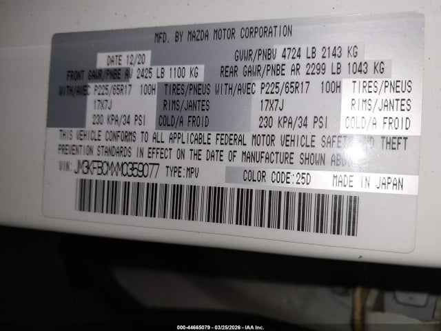 Aukcja sprzedaży 2021 Mazda Cx-5 Touring, vin: JM3KFBCMXM0359077, numer aukcji: 44665079