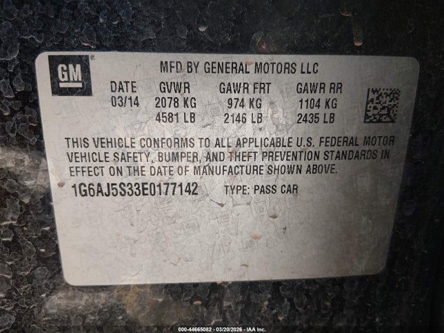 2014 Cadillac Ats Performance მანქანა იყიდება აუქციონზე, vin: 1G6AJ5S33E0177142, აუქციონის ნომერი: 44665082