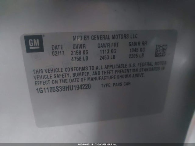 1G1105S38HU194220 Chevrolet IMPALA 1LT