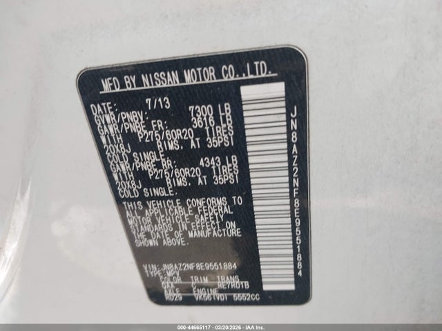 Продажа на аукционе авто 2014 Infiniti Qx80, vin: JN8AZ2NF8E9551884, номер лота: 44665117