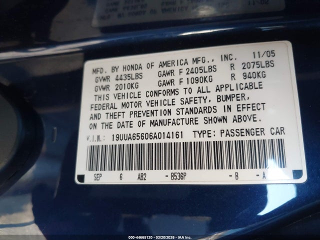 Продажа на аукционе авто 2006 Acura Tl, vin: 19UUA65606A014161, номер лота: 44665120