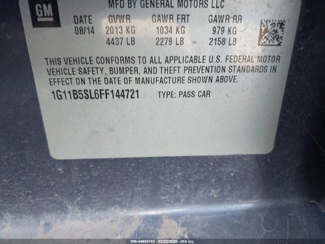 Продажа на аукционе авто 2015 Chevrolet Malibu Ls, vin: 1G11B5SL6FF144721, номер лота: 44665163