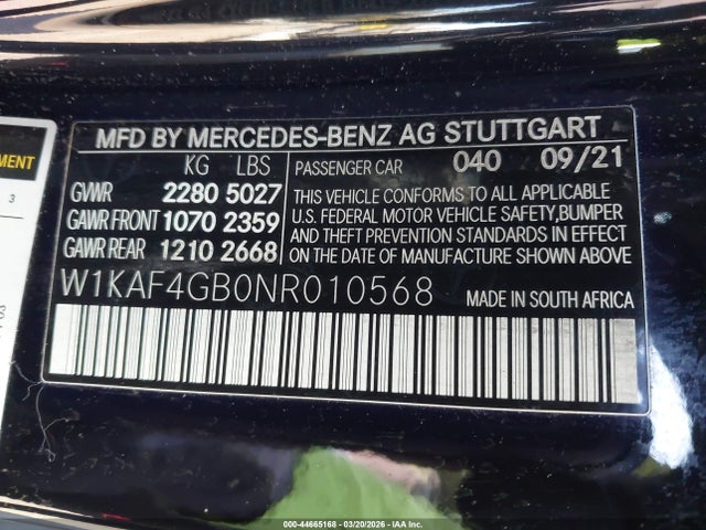 W1KAF4GB0NR010568 Mercedes-Benz C 300 Sedan