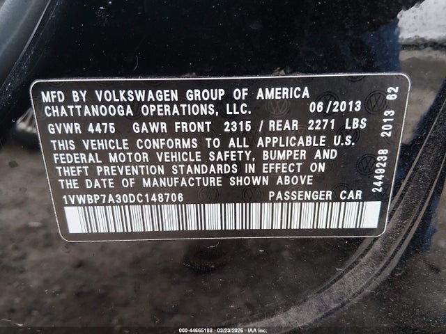 2013 VOLKSWAGEN PASSAT 1VWBP7A30DC148706 Photo 8