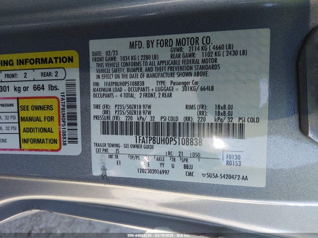 1FATP8UH0P5108838 Ford Mustang Ecoboost Premium