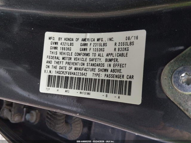1HGCR2F86HA023642 Honda Accord Ex-l