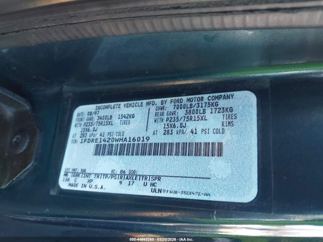 Продажа на аукционе авто 1998 Ford E-150 Recreational, vin: 1FDRE1420WHA16019, номер лота: 44665260