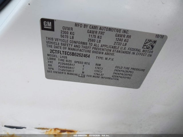 44665264 :رقم المزاد ، 2CTFLTEC6B6262464 vin ، 2011 Gmc Terrain Sle-2 مزاد بيع