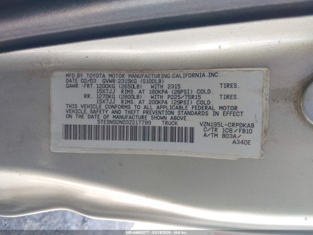 2003 TOYOTA TACOMA 5TESN92N03Z217799 Photo 8
