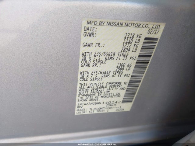5N1AZ2MG6HN140142 Nissan MURANO SV