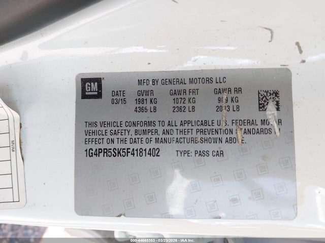 Продажа на аукционе авто 2015 Buick Verano Convenience Group, vin: 1G4PR5SK5F4181402, номер лота: 44665353