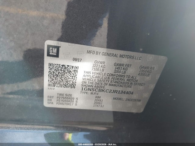 Aukcja sprzedaży 2018 Chevrolet Tahoe Lt, vin: 1GNSCBKC2JR134404, numer aukcji: 44665359