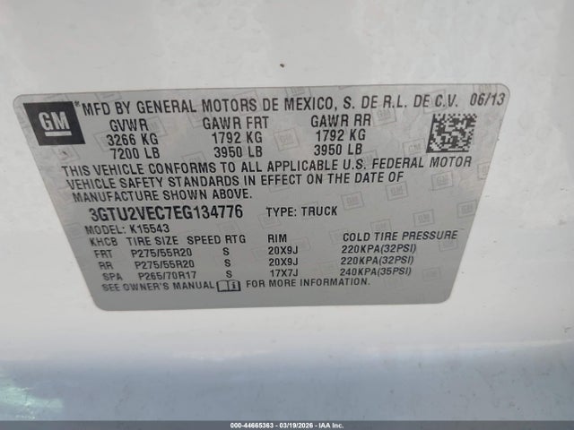 44665363 :رقم المزاد ، 3GTU2VEC7EG134776 vin ، 2014 Gmc Sierra 1500 Slt مزاد بيع