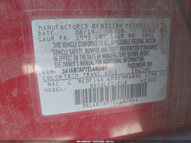 Nissan SENTRA S 2014 3N1AB7AP7EL680561 Image 9