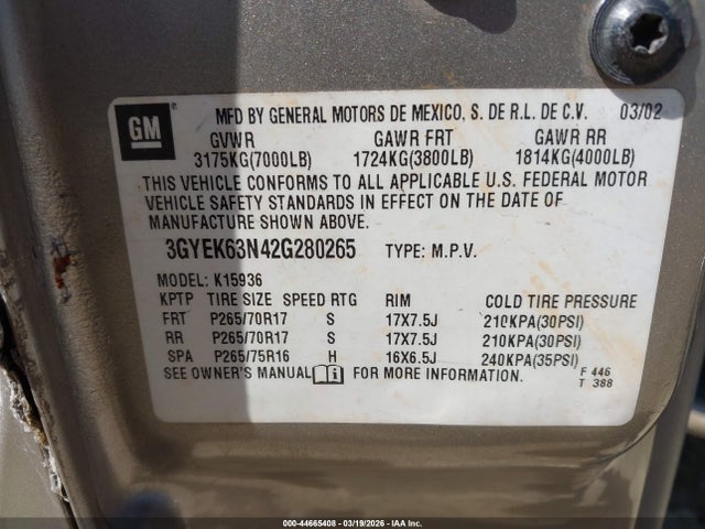 2002 CADILLAC ESCALADE EXT 3GYEK63N42G280265 Photo 8