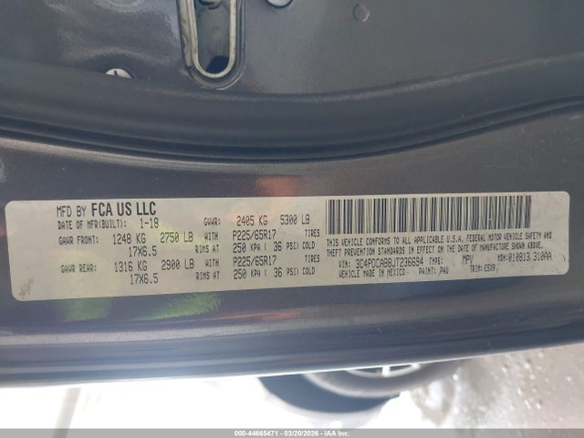 Продаж на аукціоні авто 2018 Dodge Journey Se, vin: 3C4PDCAB8JT236694, номер лоту: 44665471