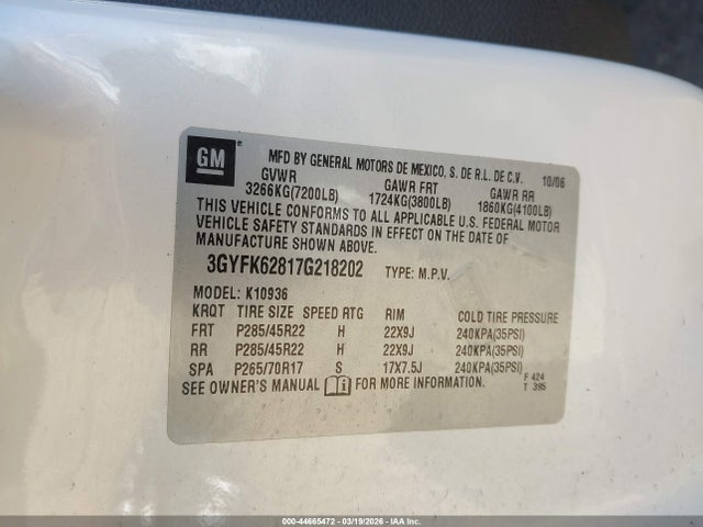 2007 CADILLAC ESCALADE EXT 3GYFK62817G218202 Photo 8