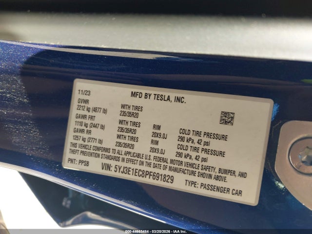 Aukcja sprzedaży 2023 Tesla Model 3 Performance Dual Motor All-wheel Drive, vin: 5YJ3E1EC8PF691829, numer aukcji: 44665484