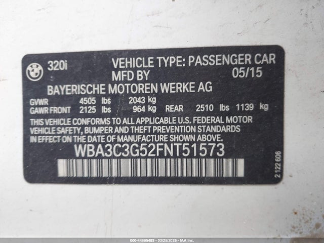 2015 BMW 320I WBA3C3G52FNT51573 Photo 8