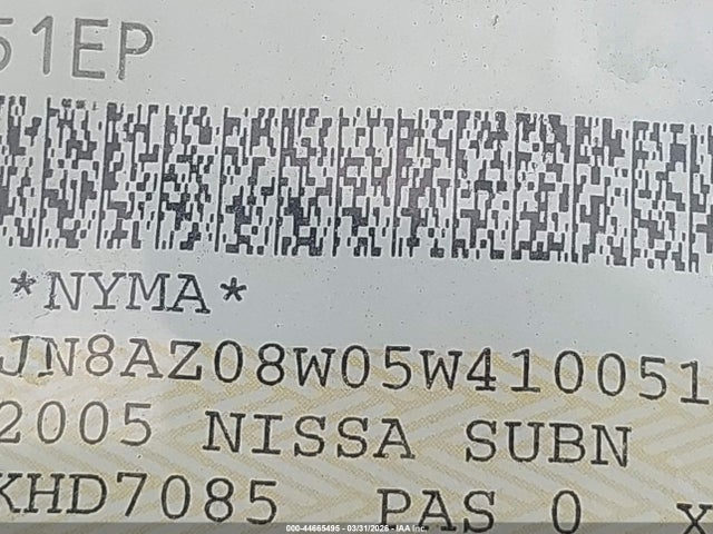 Aukcja sprzedaży 2005 Nissan Murano S, vin: JN8AZ08W05W410051, numer aukcji: 44665495