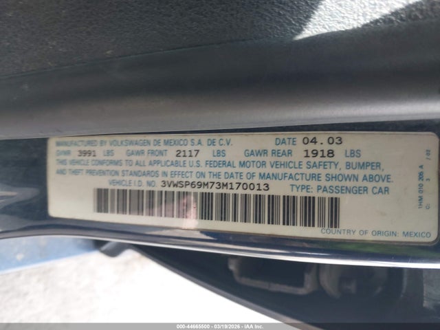 44665500 :رقم المزاد ، 3VWSP69M73M170013 vin ، 2003 Volkswagen Jetta Gls Tdi مزاد بيع