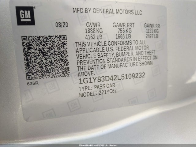 2020 CHEVROLET CORVETTE STINGRAY 1G1Y83D42L5109232 Photo 8