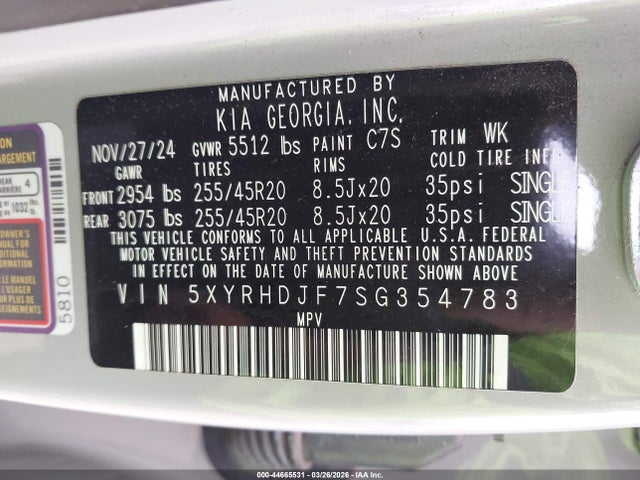 Продажа на аукционе авто 2025 Kia Sorento Ex, vin: 5XYRHDJF7SG354783, номер лота: 44665531