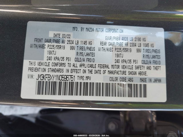 Продаж на аукціоні авто 2022 Mazda Cx-5 2.5 Turbo Signature, vin: JM3KFBXY1N0596751, номер лоту: 44665533