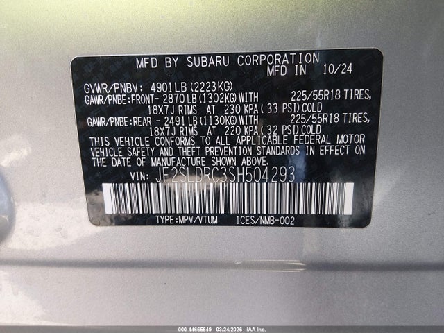 Продажа на аукционе авто 2025 Subaru Forester Limited, vin: JF2SLDRC3SH504293, номер лота: 44665549