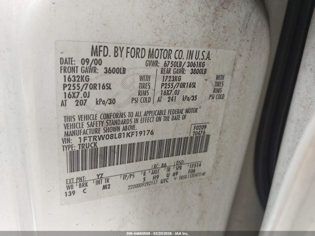 Продажа на аукционе авто 2001 Ford F-150 King Ranch Edition/lariat/xlt, vin: 1FTRW08L81KF19176, номер лота: 44665559